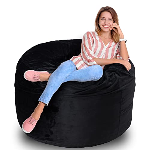 Homguava Bean Bag Chair: 3' Bean Bags with Memory Foam Filled, Large Beanbag Chairs Soft Sofa with Dutch Velet Cover-36×36'×24'(Black)