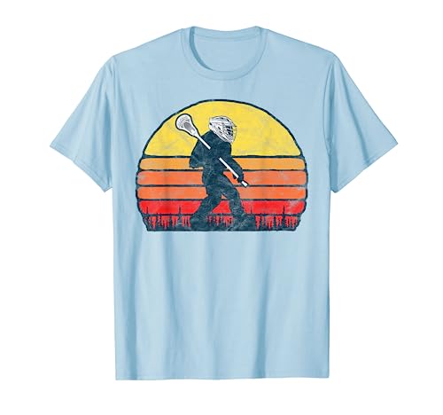 Funny Sasquatch Lax Bigfoot Lacrosse Vintage 80s Sunset T-Shirt