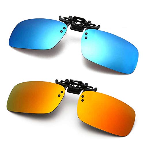FRAZALA Polarized Clip-on Sunglasses Anti-Glare Driving Glasses for Prescription Glasses (Blue + Orange)