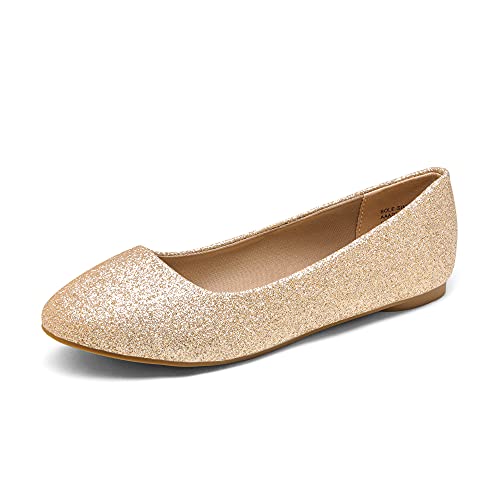 DREAM PAIRS Women's Sole-Simple Gold Glitter Ballerina Walking Flats Shoes - 10 M US