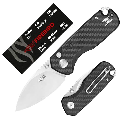 Firebird GANZO FH925-CF Small Pocket Folding Knife Button Lock D2 Steel Blade G10 Anti-Slip Handle with Clip Camping Outdoor EDC Utility Knife Best Gift for Men Women (Carbon Fiber)