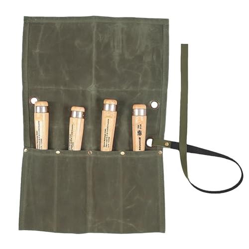 Chisel Roll, Waxed Canvas Tools Wrench Roll Up Pouch with 4 Pockets for Knife Hammers, Gouges, Best Gift for Electrician,Carpenter or Mechanic,Carving Knife,Fishing jigs(Green)