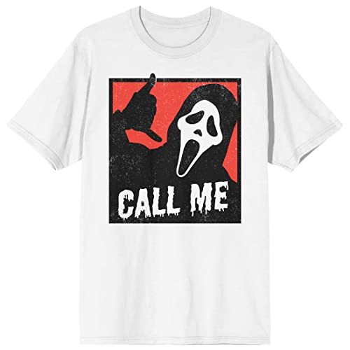 Bioworld Ghostface Call Me Crew Neck Short Sleeve Men's White T-Shirt-Medium