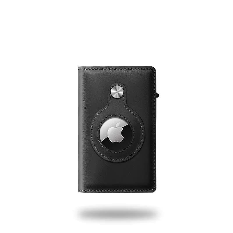 THE NAYAN Apple AirTag Wallet (Genuine Leather) - Anti RFID Apple Wallet with AirTag Holder - Minimalist Wallet for Men - Smart AirTag Wallet - Black (AirTag is not Included)