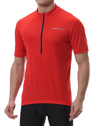 Spotti Men's Cycling Bike Jersey Short Sleeve with 3 Rear Pockets- Moisture Wicking, Breathable, Quick Dry Biking Shirt Red