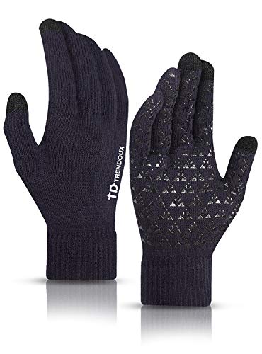 TRENDOUX Touch Screen Gloves, Winter Glove for Men Women - Running Driving Texting Phone - Thermal Liners - Anti-Slip Grip - Elastic Cuff - Stretchy Material - Hands Warm in Cold Weather - Navy - L