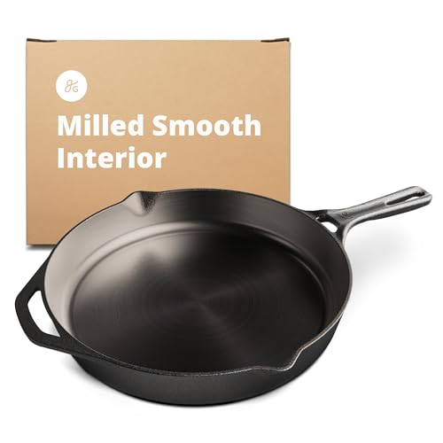 Greater Goods Cast Iron Skillet, Cook Like a Pro with Smooth Milled, Organically Pre-Seasoned Skillet Surface,12-Inch, Designed in St. Louis