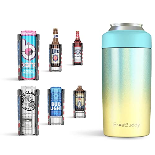 Frost Buddy Universal Can Cooler - Fits all - Stainless Steel Can Cooler for 12 oz & 16 oz Regular or Slim Cans & Bottles - Stainless Steel