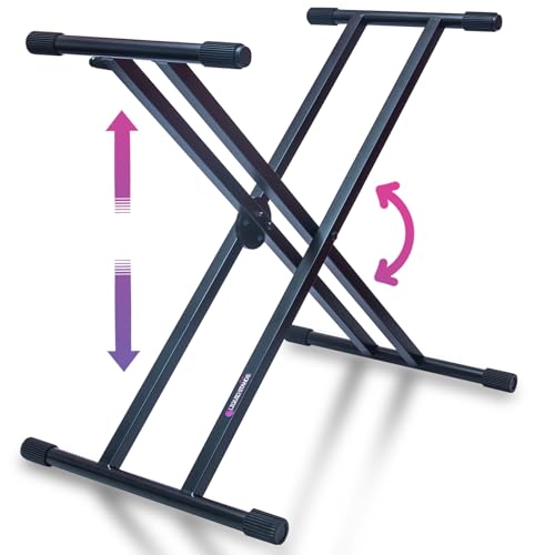 Liquid Stands Piano Keyboard Stand - X Style Adjustable and Portable Heavy Duty Music Stand for Kids and Adults - Fits 54 61 88 Key Electric Pianos - Double Braced Foldable Digital Piano Table Stand