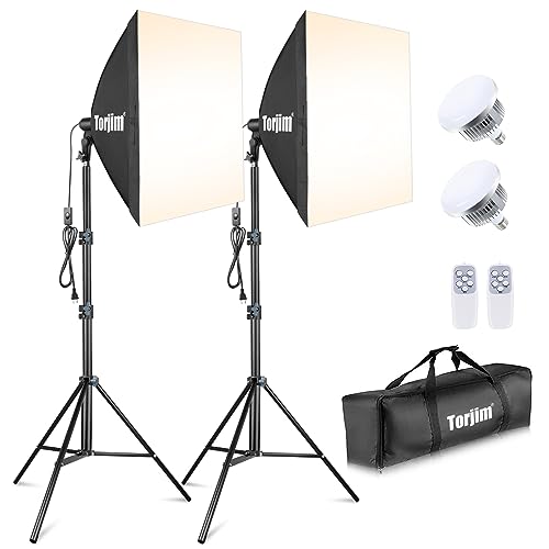 Torjim Softbox Lighting Kit, 27' x 27' Professional Photography Lighting Kit with 2X 85W 3000-7500K E26 LED Bulbs, Continuous Lighting System Kit for Portrait, Product, Video Recording & Photography