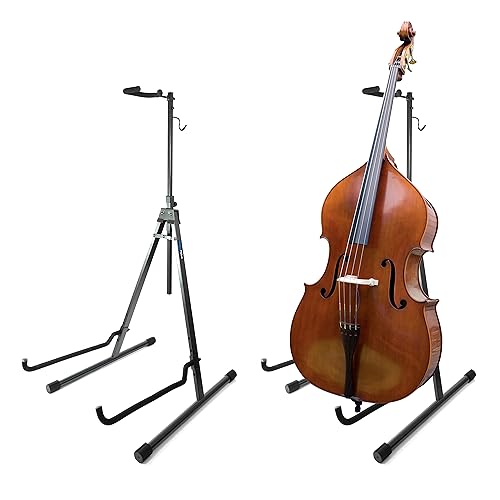WayvPoint Upright Bass Stand - Designed to Hold Any Upright Bass 1/4 to 4/4 - Collapsible Design for Easy Storage - Adjustable and Foldable with Hook for Bow - Complete with XL Microfiber Cloth