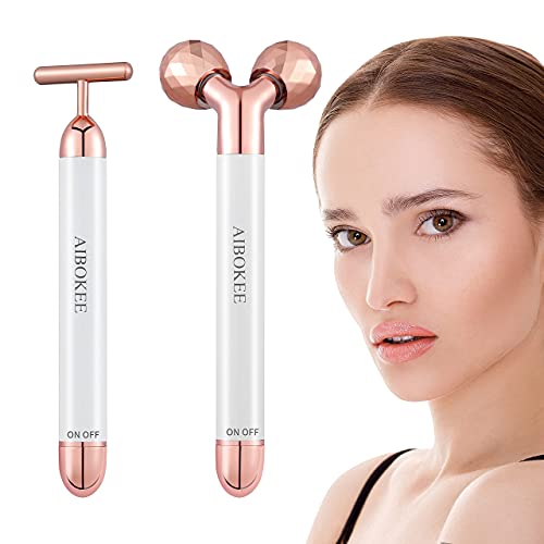2 in 1 Face Massager Electric,AIBOKEE 3D Face Massager Roller and T Shape Facial Massager Roller Vibrating,Skincare Tools for Face Arm Eye Waist Leg,Powered by One AA Battery（2 Piece Set）
