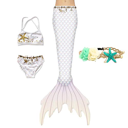 XNSGAO 4PCS Mermaid Tails for Swimming for Girls Kids Mermaid Swimsuit Costume Princess Bikini Set Bathing Suits