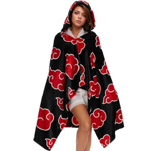 Supjuiors Unisex Akatsuki Cloak Anime Cosplay Throw Blanket Flannel Fleece Hooded Cloak Halloween Costume