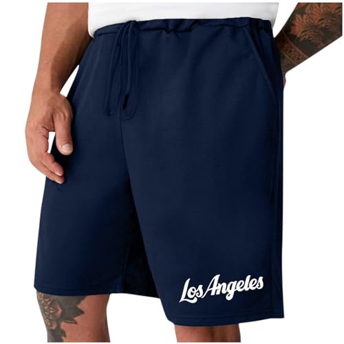 Cambkatl Los Angeles Men's Letter Printed Drawstring Shorts Casual Summer Workout Running Sweat Shorts with Pockets
