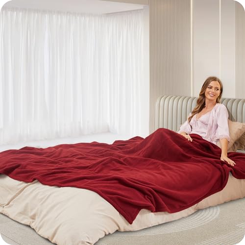 McJaw Electric Heated Blanket Full Size 72'x84' Large Fleece Warm Bedding Blanket for Whole Body 4 Heating Levels and 10 Hours Auto-Off Overheating Protection - Red
