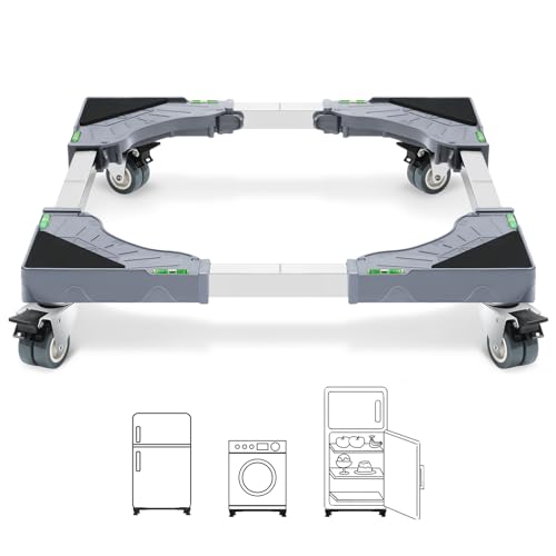 W B D WEIBIDA Appliance Dolly Cart with 4 Locking Twin Wheels Mini Fridge Stand Adjustable Furniture Mover Mobile Roller Base for Washing Machine, Dryer, Refrigerator, Laundry Pedestal