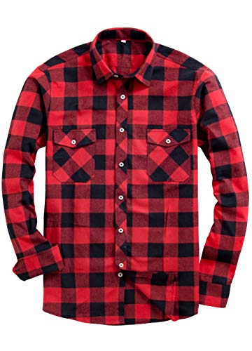 Alimens & Gentle Men's Button Down Regular Fit Long Sleeve Plaid Flannel Casual Shirts Color: Red, Size: X-Large