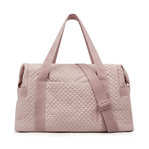 BAGSMART Weekender Bags for Women, Gym Bag with Yoga Mat, Travel Duffle Overnight Bag for Travel Essentials, Large Hospital Bag for Labor and Delivery(Pink)
