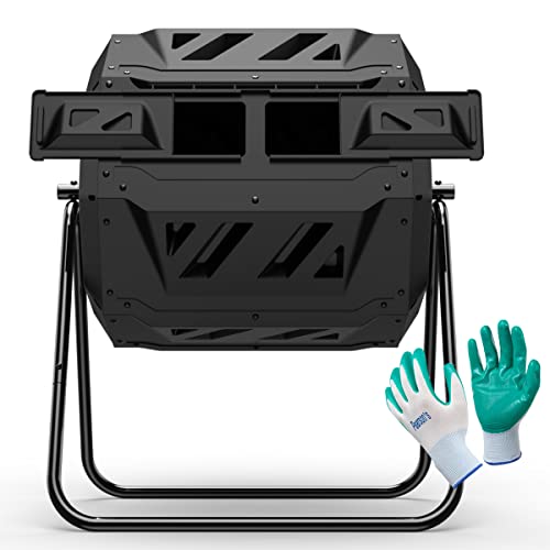 Compost Tumbler Bin Composter Dual Chamber 43 Gallon (Bundled with Pearson's Gardening Gloves)