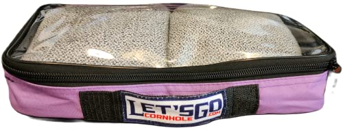 Cornhole Bags Case PURPLE Patch Pouch Carrier Heavy Duty Double Zipper Vinyl top Small Insert Single Set case Organizer for carts and Backpacks, holds 4 competition bean bags