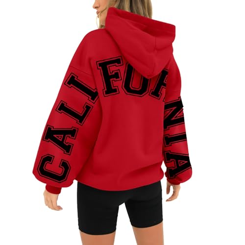 BLUBUKLKUN black women friday deals California Hoodies Sweatshirt for Women Long Sleeved Oversized Streetwear Printed Hoodie With Pockets Y2K (Red, S)