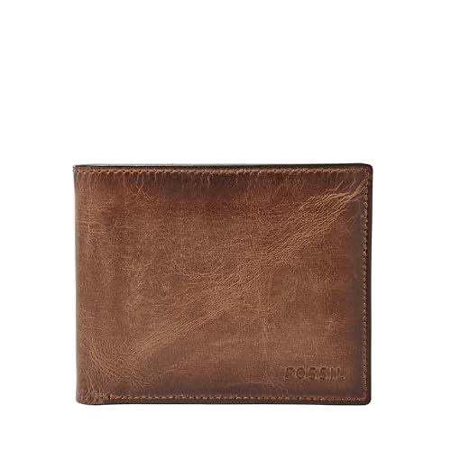 Fossil Men's Derrick Leather RFID-Blocking Bifold Passcase with Removable Card Case Wallet, Brown, (Model: ML3771200)