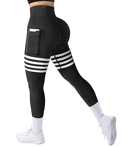 A AGROSTE Women's Seamless Scrunch Butt Lifting Leggings with Pockets High Waisted Booty Yoga Pants Workout Gym Leggings