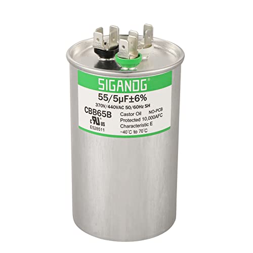 SIGANDG 55+5 MFD 55/5 uF 370 or 440 Volt CBB65B Capacitor for AC Motor Run，Condenser Straight Cool，Heat Pump， Air Conditioner，HVAC Capacitor