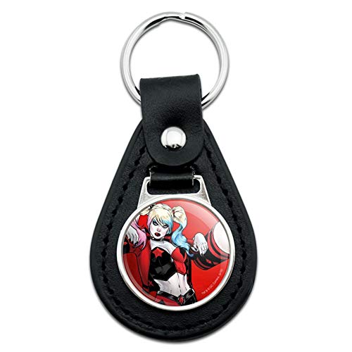 GRAPHICS & MORE Black Leather Harley Quinn Character Keychain