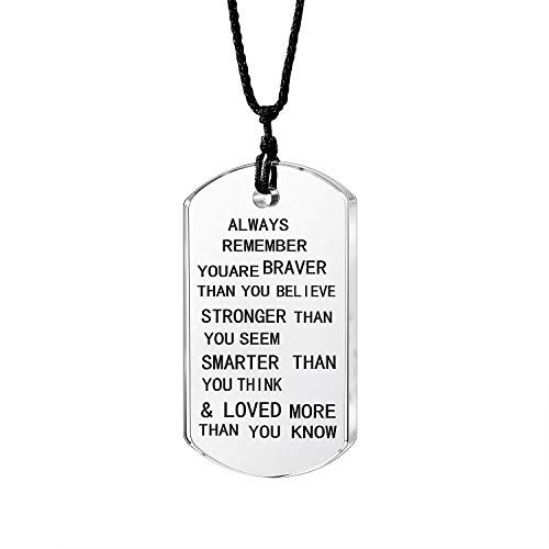 lauhonmin Always Remember You Are Braver/Stronger/Smarter Than You Think Pendant Necklace Family Friend Gift Unisex (Black Words Transparent Crystal)