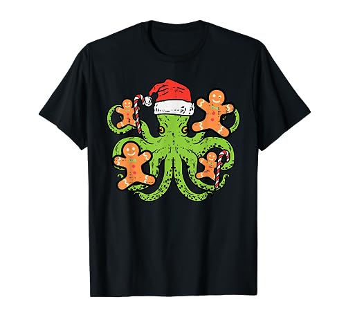 Christmas Octopus Santa Gingerbread Cute Xmas Men Women Kids T-Shirt