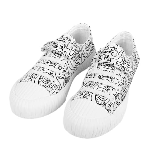 Timesgo Little Big Boys & Girls Painting Sneakers, Toddlers DIY Gifts For Childrens' Birthday, School Day，Creative Painting Shoes For Kids, White Flat Shoes For Running, Kid Sneakers, With Six Markers