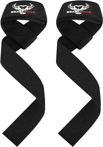 BEAST RAGE Lifting Straps for Weightlifting, Weight Lifting Straps Gym Power Workouts Lifting Wrist Straps Padded Cotton Men Women Support Lifters Deadlift Straps Hard Pull Exercise Straps (Black)