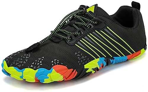 Kricely Men's Minimalist Barefoot Shoes Wide Toe Box Cross Trainer Shoes Outdoor Athletic Gym Trail Running Shoes （Black Yellow 7）
