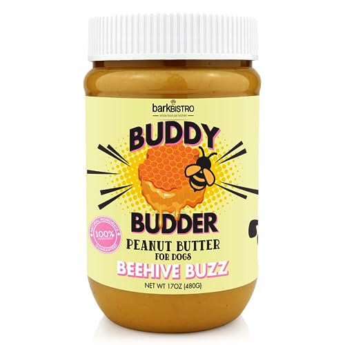 BUDDY BUDDER Bark Bistro Company, Beehive Buzz, 100% Natural Dog Peanut Butter, Healthy Peanut Butter, Stuff in Toy, Dog Pill Pocket - Made in USA (17oz Jars)
