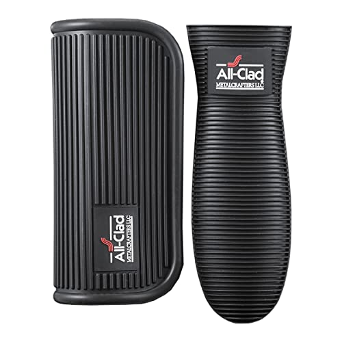 All-Clad Silicone Grip Set: 100% Silicone Flexible & Heat Resistant Ribbed Grip Set - Perfect for Cast Iron, Steel, or Glass, (2-Piece), Black/Grey