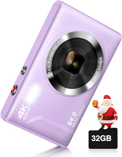 Digital Camera for Photography VJIANGER FHD 1080P Vide o Camera with 32GB TF Card 16X Digital Zoom Point and Shoot Camera Portable Small Camera for Kids Teens Students Boys Girls Seniors(X6-Purple1)