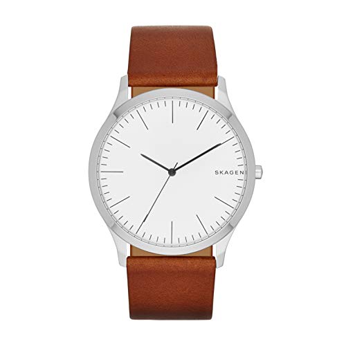 Skagen Men's Jorn Quartz Analog Stainless Steel and Leather Watch, Color: White/Brown (Model: SKW6331)
