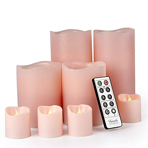 FURORA LIGHTING LED Flameless Candles with Remote Control, Pink in Set of 8, Real Wax Battery Operated Pillars and Votives LED Candles with Flickering Flame and Timer Featured