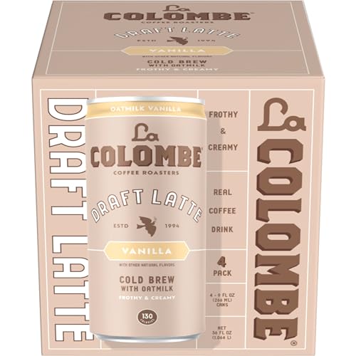 La Colombe Vanilla Draft Latte with Oatmilk - 9 Fl. Oz. 4 Pack - 100% Arabica Brazilian Cold Brew Coffee with Nitrous-Infused Oatmilk, Dairy-Free Vegan Latte, 120mg Natural Caffeine