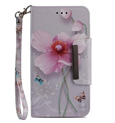 JanCalm for iPhone SE 2022 Case,iPhone 8 Wallet Case,iPhone 7 Case,iPhone SE 2020 Case,iPhone 6/6S Case (Not Plus),PU Leather [Wrist Strap] [Card Holder/Cash Slots] Stand Flip Cover (Flower)