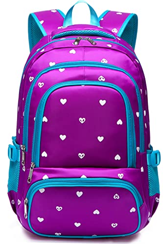 BLUEFAIRY Girls Backpack Kids Elementary School Bags Child Bookbags Lightweight Travel Sturdy Durable Gifts Mochila para 5 6 7 8 9 10 Niñas (Purple 17 Inch)