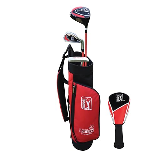 PGA Tour G1 Series Kids Red Golf Club Set with 3 Clubs, Carry Golf Bag & 5 Total Pieces | Golf Clubs and Sets for Heights 4'1' - 4'8' | Complete Golf Club Sets | Young Men & Women Golf Clubs Ages 5-8