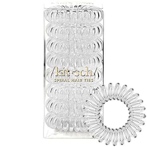 Kitsch Spiral Hair Ties for Women - Waterproof Ponytail Holders for Teens, Stylish Phone Cord Hair Ties & Hair Coils for Girls, Holiday Gift, Coil Hair Ties for Thick Hair & Thin Hair, 8pc Transparent