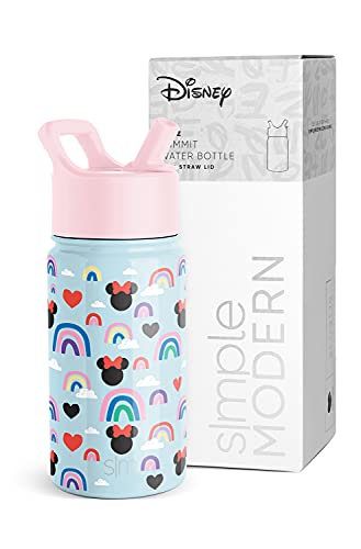 Simple Modern Disney Minnie Mouse Kids Water Bottle with Straw Lid | Reusable Insulated Stainless Steel Cup for Girls, School | Summit Collection | 14oz, Minnie Mouse Rainbows