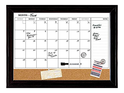 Quartet Combination Magnetic Whiteboard Calendar & Corkboard, 17' x 23' Combo Dry Erase White Board & Cork Bulletin Board, Message Board, Black Frame (79275)