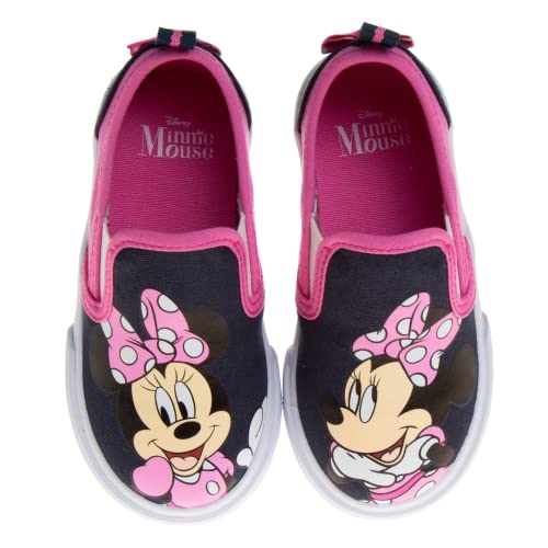 Disney Minnie Mouse Shoes for Girls - Kids Toddler Character Low top Slip-on Casual Tennis Canvas Sneakers (Navy/Fuchsia) (Size 10 Toddler)