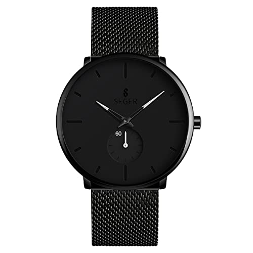 SEGER 9185WT Watch for Men Woman Ultra-Thin Minimalist Waterproof Fashion Stainless Steel Wrist Watch with Unisex Dress Classic Style Mesh Band