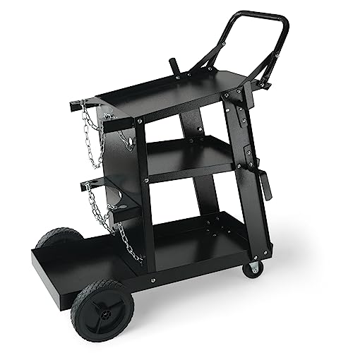 VEVOR Welding Cart, 3-Tier Welder Cart Heavy Duty with 400Lbs Static Weight Capacity, 360° Swivel Wheels, Tank Storage Safety Chains, Rolling MIG Welder Cart for TIG, ARC, MMA Welding Machine